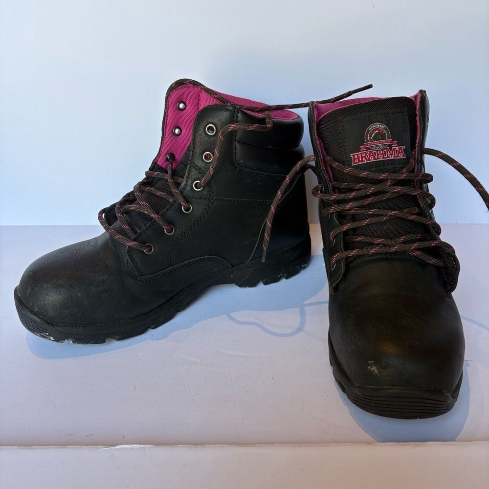 Brahma Women's Black and Pink Combat Boots Lace-up Slip resistant Size 9